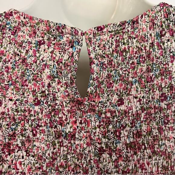 Pink Ditsy Floral Smocked Ruffled Mini Dress Puff Sleeves, Size Small | Mixology - Picture 10 of 11